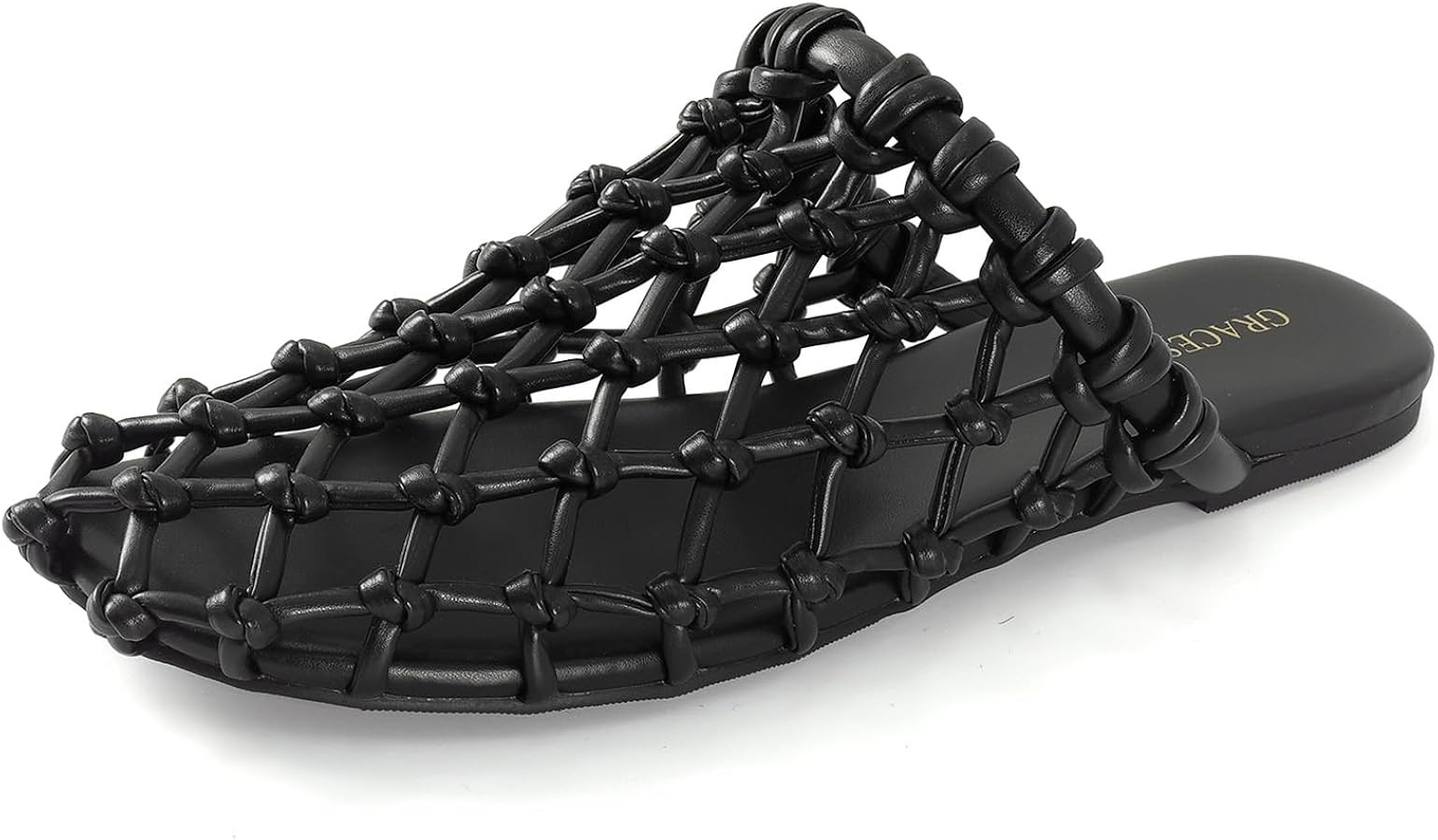 Mesh Slide Sandal Flats for Women Ballerina Hand-weaving flats Slip On Open Weave Mary Jane Shoes... | Amazon (US)