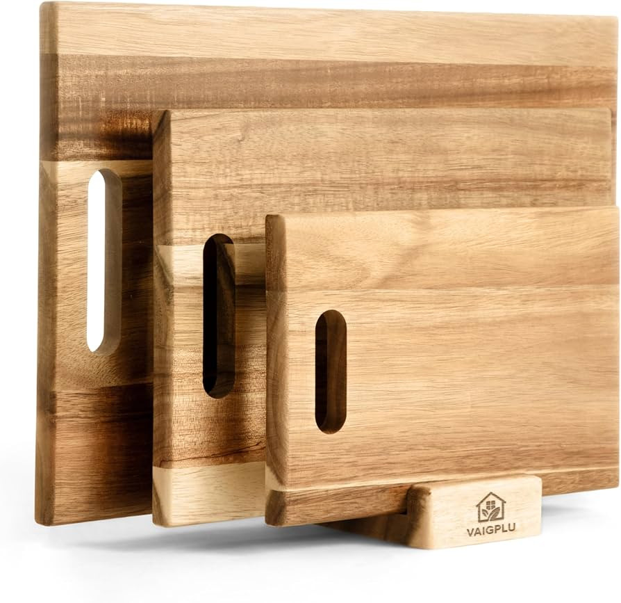 Acacia Cutting Board Set of 3 with Holder – Solid Acacia Wood Cutting and Serving Boards, Durab... | Amazon (US)