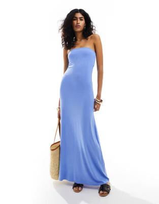 ASOS DESIGN maxi bandeau dress with full hem in blue | ASOS (Global)