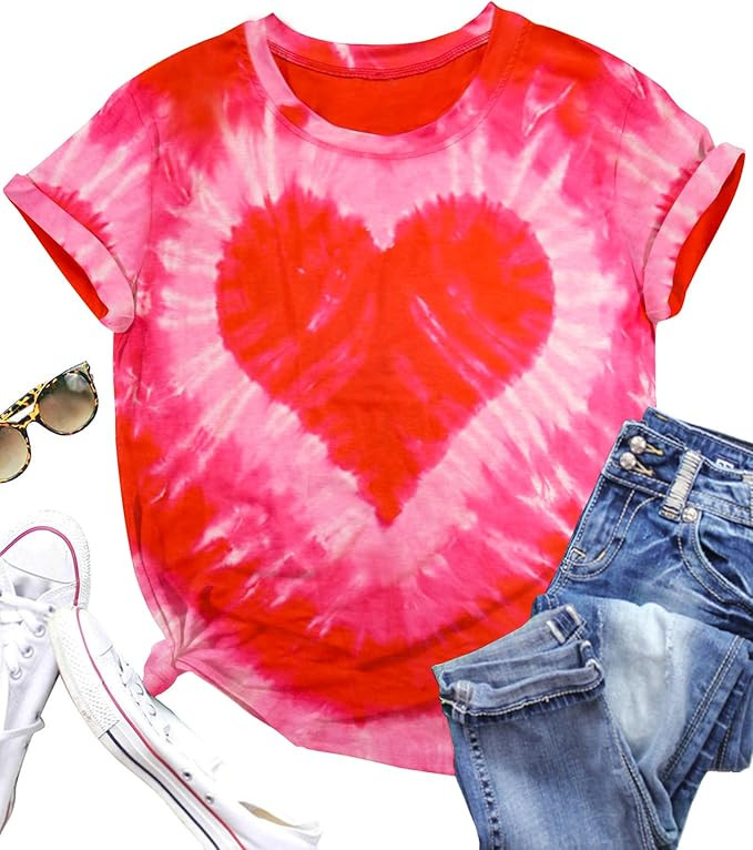 LAZYCHILD Valentines Day Shirts for Women: Cute Love Heart Shirt Valentine T Shirt Red Valentines... | Amazon (US)