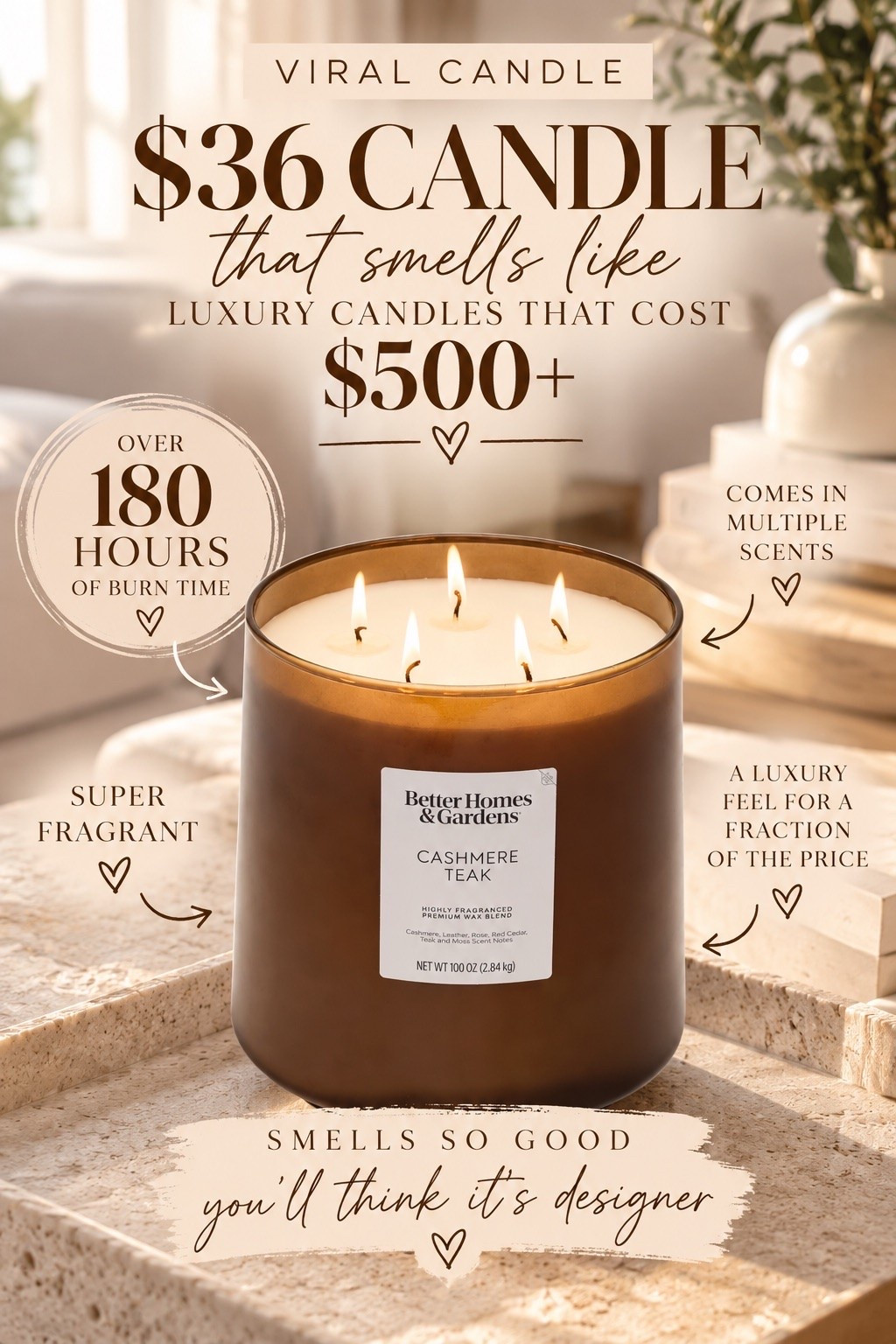 HIGH SELL OUT RISK!!
The viral Better Homes & Gardens candle everyone is talking about! This $36 Walmart candle is huge, super fragrant and has over 180 hours of burn time. It smells and feels like a luxury designer candle for a fraction of the price. Comes in multiple scents and makes such a good affordable home find, hostess gift or holiday gift idea. 🤎

Walmart candle | viral candle | luxury candle dupe | affordable home decor | fall candle | home fragrance | Walmart home finds | gift ideas

#LTKHome #LTKSeasonal #LTKselfcare