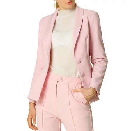 Women's Casual Lapel Collar Elegant Button Work Office Blazer Jacket XS Pink | Walmart (US)