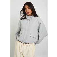 boohoo Women's Peached Funnel Neck Zip Through Jacket in Ice Blue | Size: 12 | Polyurethane | boohoo (US & Canada)