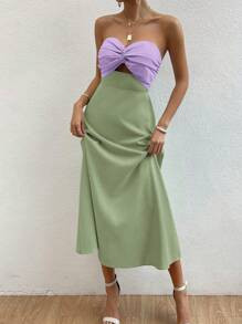 SHEIN BAE Two Tone Twist Front Tube Dress | SHEIN