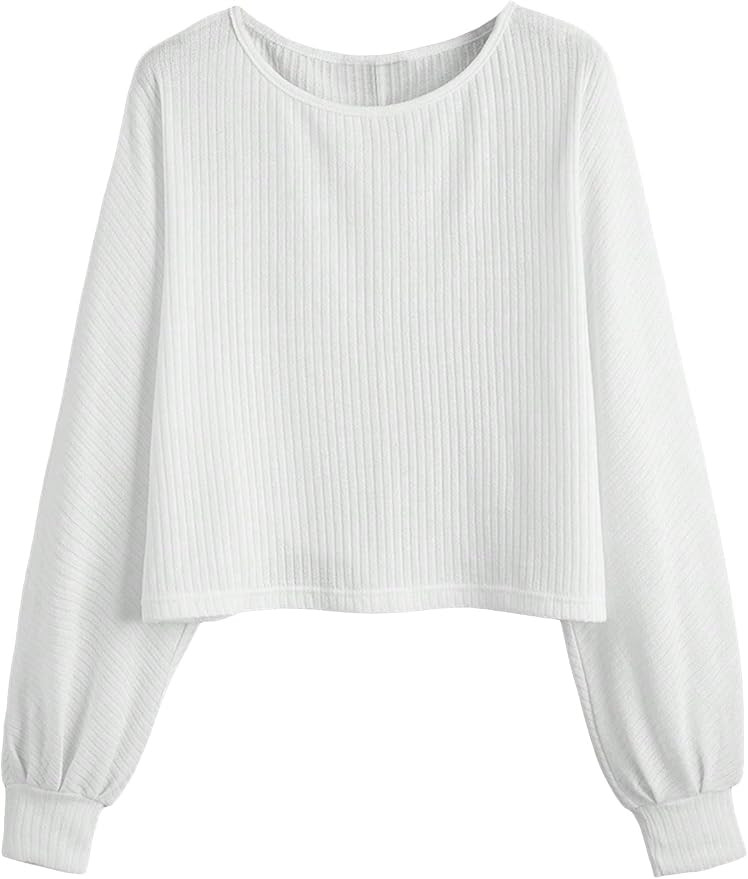 SweatyRocks Women's Casual Crewneck Raglan Long Sleeve Ribbed Knit Crop Top Cropped Sweater | Amazon (US)