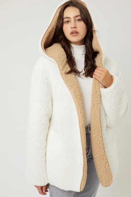 Marshmellow Fluff Reversible Sherpa Hoodie - Ivory | Stella Clothing Boutique