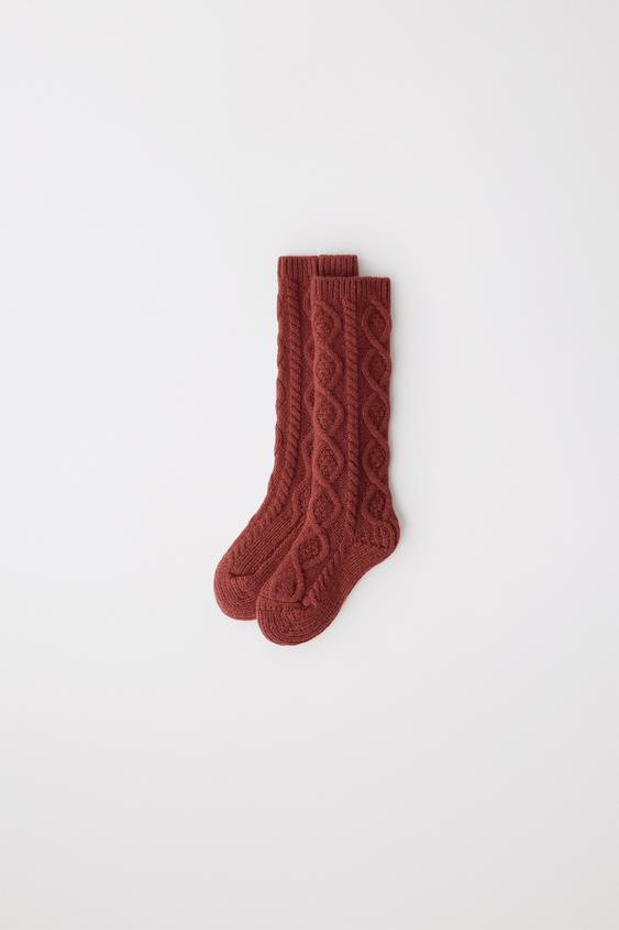 LONG CABLE KNIT 100% WOOL SOCKS LIMITED EDITION | Zara US