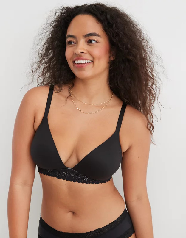 Aerie Real Sunnie Wireless Lightly Lined Blossom Lace Trim Bra | Aerie