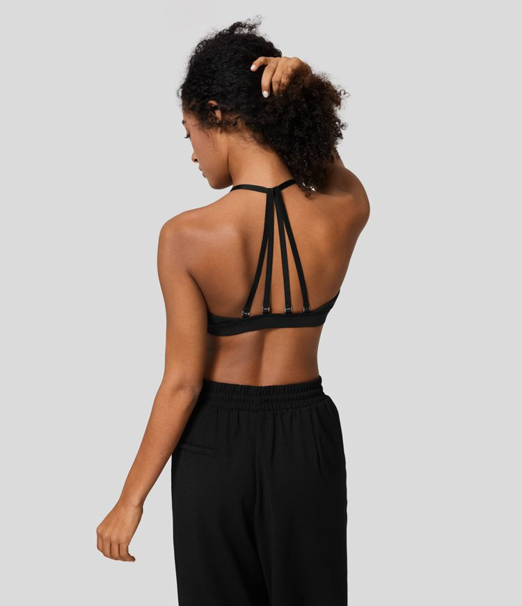 Softlyzero™ Airy Low Support Deep V Neck Backless Removable Strap Cool Touch Casual Sports Bra | HALARA