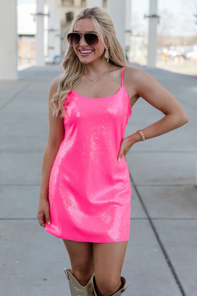 Listen To The Music Pink Sequin Spaghetti Strap Dress | Pink Lily