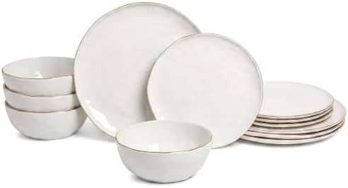 Sango 12-Piece Lightweight Porcelain Dinnerware Set for 4, Glossy Vanilla White Plates and Bowls ... | Amazon (US)