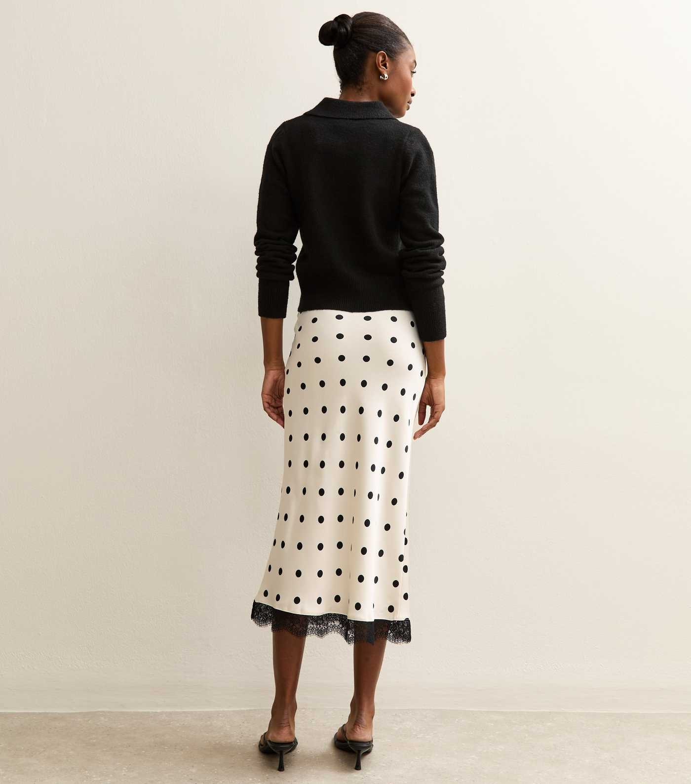 Cream Satin Polka Dot Lace Trim Midi Skirt | New Look | New Look (UK)
