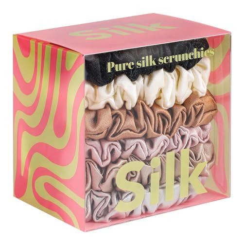 6 Pcs Mulberry Silk Hair Ties, Silk Scrunchies No Damage Small Silk Scrunchies Skinny Scrunchies with Box for Teen Women Girls Gifts | Amazon (US)