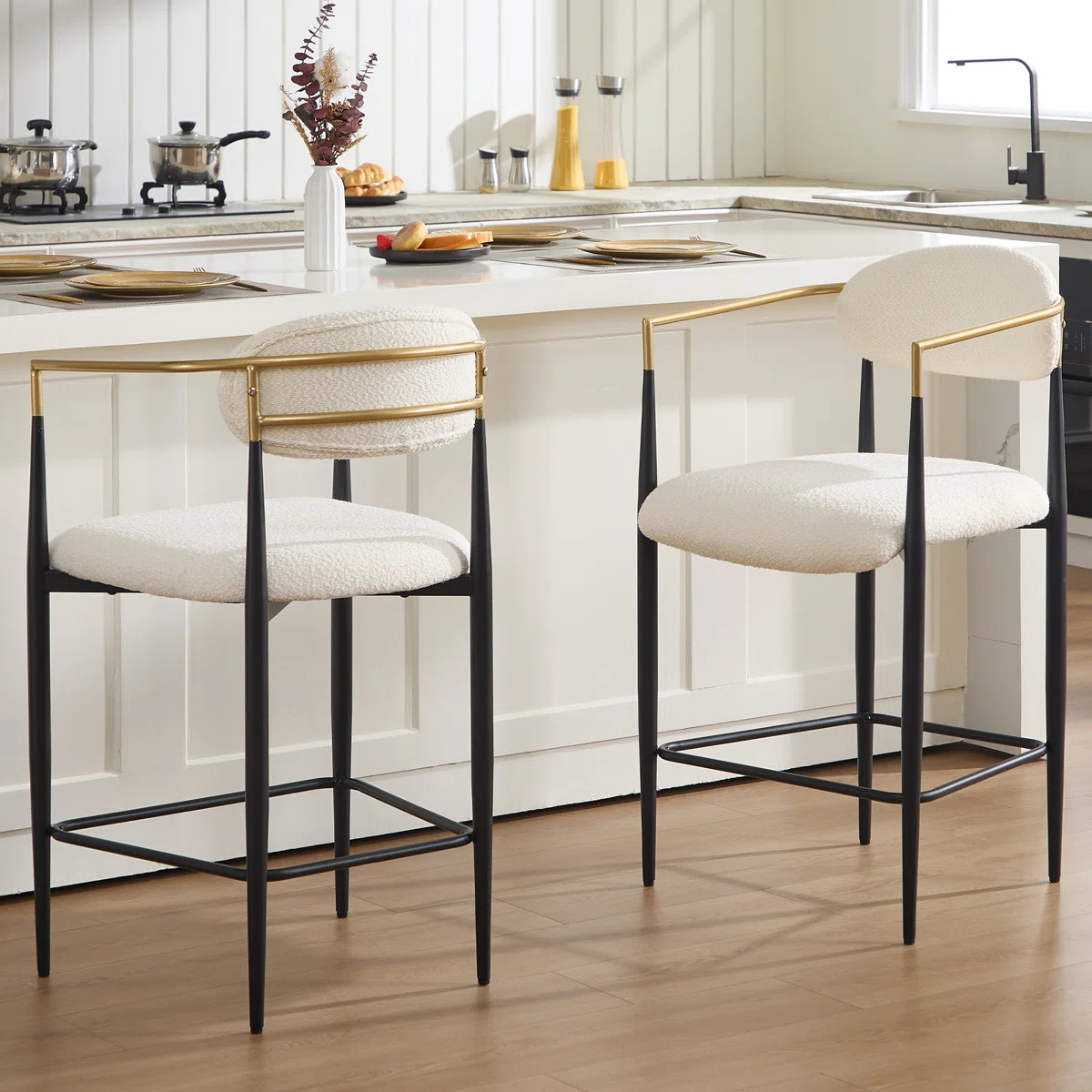 Modern Upholstered Counter Height Bar Stool With Back And Arms (Set of 2) | Wayfair North America
