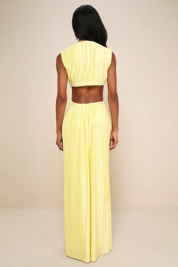 Glamorous Mentality Yellow Plisse Cutout Maxi Dress | Lulus