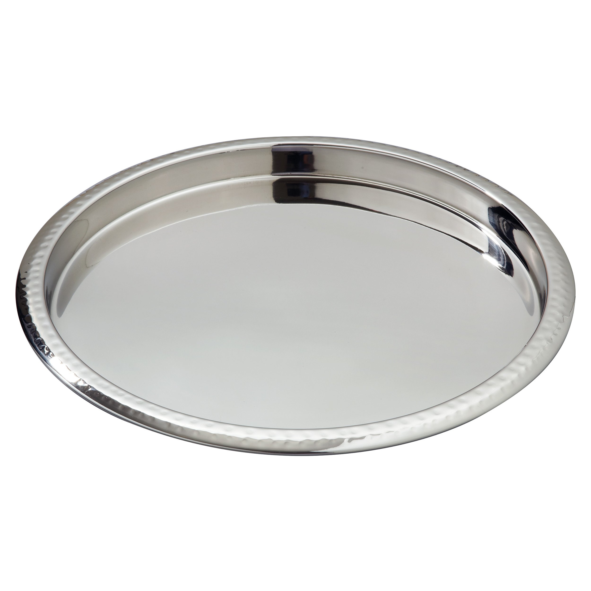 Stainless Steel Hammered Rim Bar Tray, 14" Diameter, Silver | Amazon (US)