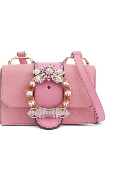 Miu Miu - Miu Lady Embellished Smooth And Textured-leather Shoulder Bag - Pink | NET-A-PORTER (US)