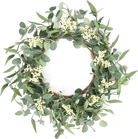 Pinkpum 20'' Eucalyptus Wreaths for Front Door Wreath, Spring Summer Green Wreath, Home Porch Far... | Amazon (US)