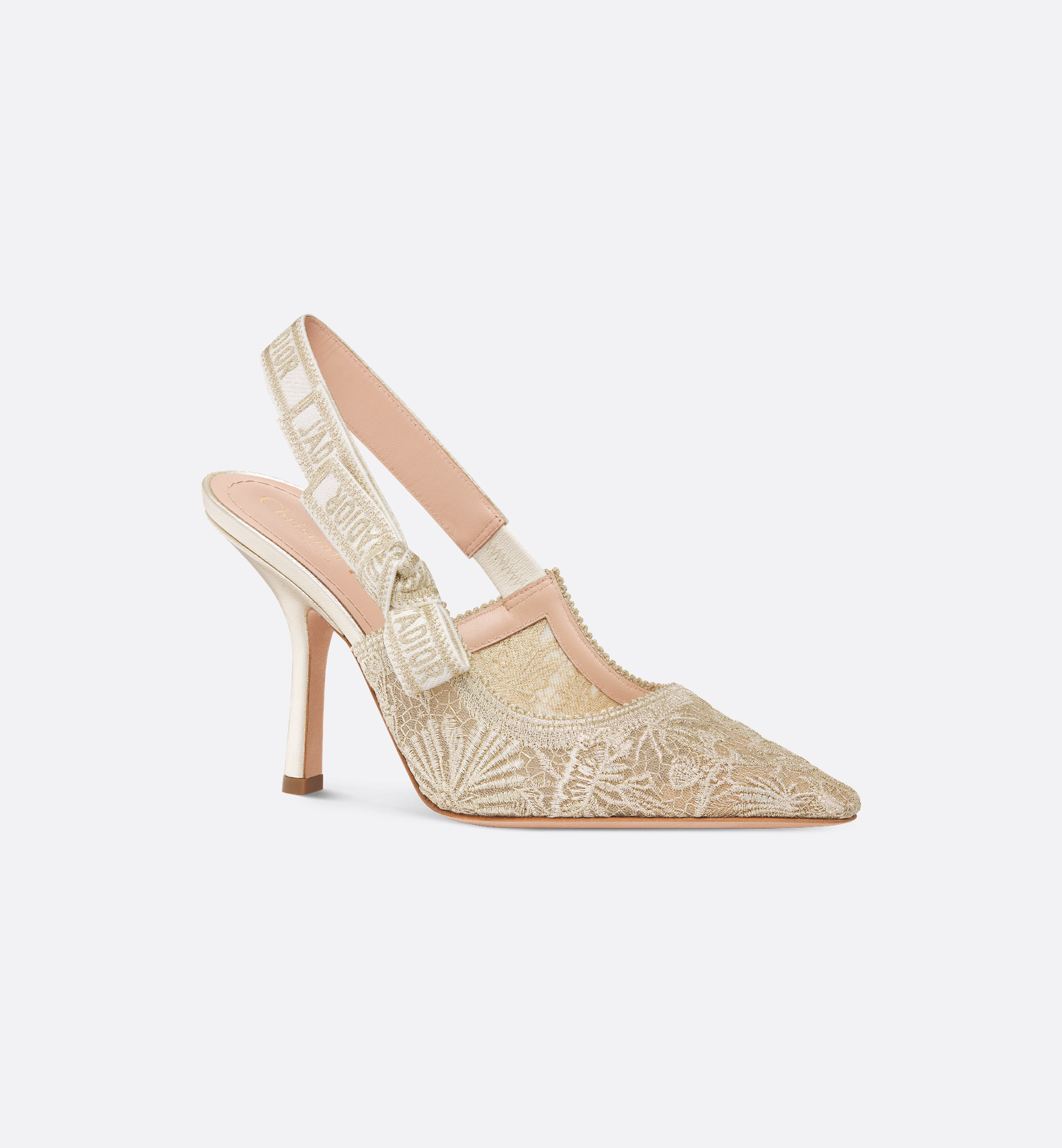 J'Adior Slingback Pump Transparent Mesh with Dior Chardons Embroidery in Gold-Tone Metallic Threa... | Christian Dior Parfums UK