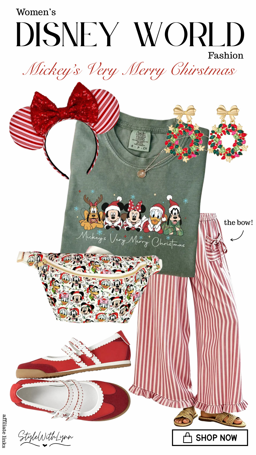Christmas at Disney World is extra magical and this outfit checks all the boxes.  The fun tee features the fab five in their Christmas attires, and the themed accessories finish the look.  The light-weight pants are perfect for fall and winter in Florida, and the bow accents add that special touch.  

🛍️ SHOP THIS ENTIRE LOOK through my LTK, everything is linked for you!

✨ Save this for your next Disney outfit! Follow for more Disney World outfit inspiration, Disney mom style and vacation finds.

#DisneyWorldOutfits #DisneyOutfitIdeas #DisneyStyle #DisneyMom #DisneyFashion #MagicKingdomOutfit #DisneyWorldFashion #DisneyVacationOutfits #DisneyWorldChristmas #MickeysVeryMerryChristmas 

 #LTKmomlife #LTKSeasonal #LTKTravel
