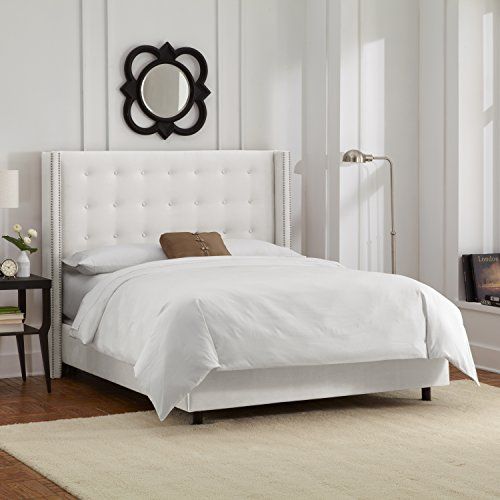 Skyline Furniture Nail Button Tufted Wingback Queen Bed in Velvet White | Amazon (US)