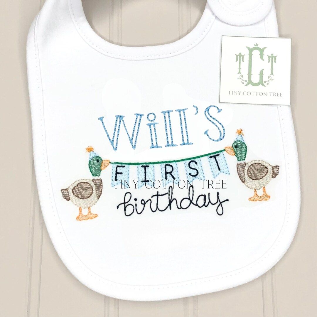First Birthday Mallard Ducks Embroidered Baby Bib / Personalized One Lucky Duck Monogram Bib, Bod... | Etsy (US)