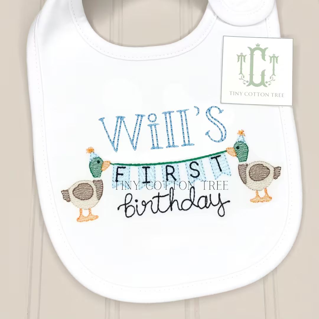 First Birthday Mallard Ducks Embroidered Baby Bib / Personalized One Lucky Duck Monogram Bib, Bod... | Etsy (US)