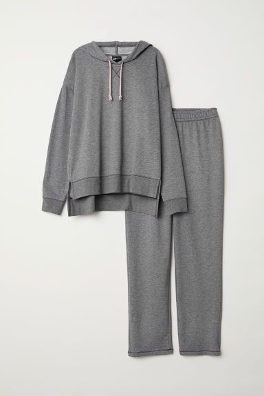 H & M - Hooded Pajama Top and Pants - Gray | H&M (US)