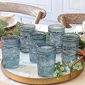 Kate Aspen Textured Striped Blue Drinking Glasses Set of 6-13 oz Vintage Glassware Set Cocktail G... | Amazon (US)