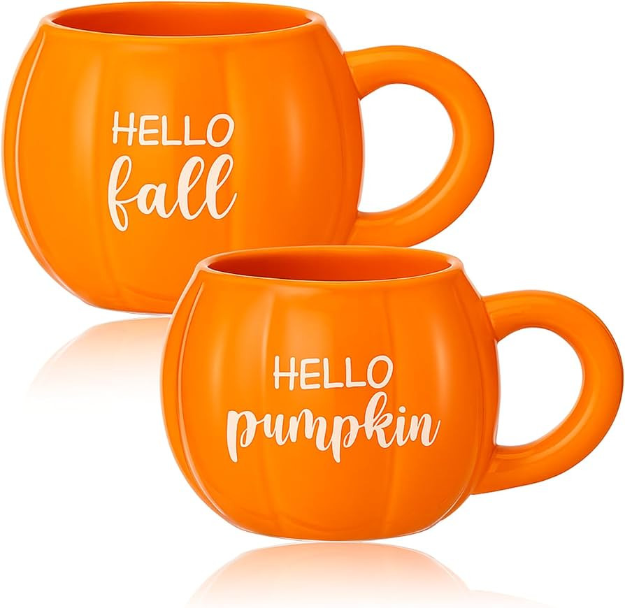 GlikCeil 2 Pcs Fall Pumpkin Coffee Mugs, Hello Fall Hello Pumpkin 17oz Cups | Amazon (US)