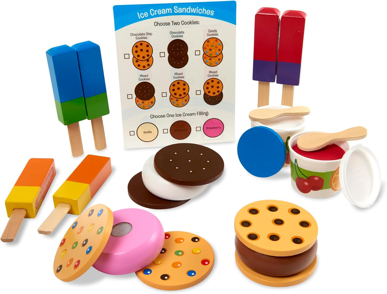 Melissa & Doug Wooden Frozen Treats Ice Cream Play Set (24 pcs) - Play Food and Accessories | Amazon (US)