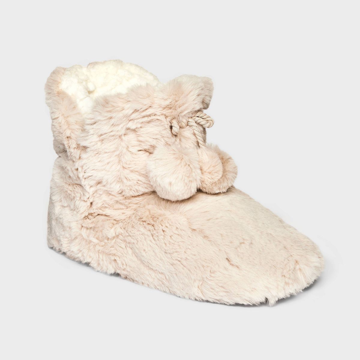 Women's Fluffy Textured Faux Fur Booties with Poms and Grippers | Target