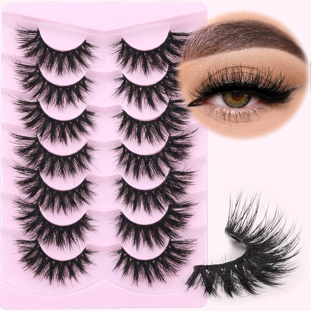 Lashes Flat Faux Mink Eyelashes Fluffy 20mm Long False Eyelashes Dramatic Cat Eye Eyelashes Wispy... | Amazon (US)