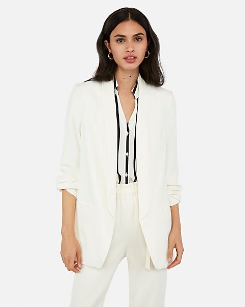 ruched sleeve boyfriend blazer | Express