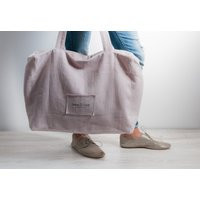 Pink Linen Tote Bag, Large Zippered Beach Bag | Etsy (US)