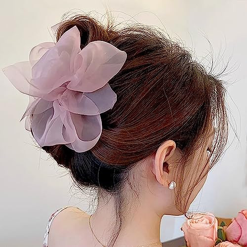 Elegant Mesh Tulle Hair Claws with Large Bowknot - Chiffon Hair Clips for Thick Hair and Women's Hair Accessories | Amazon (US)