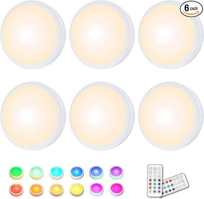 Puck Lights, 16 Colors Changeable LED Puck lightings Battery Powered dimmable Under Cabinet Light... | Amazon (US)