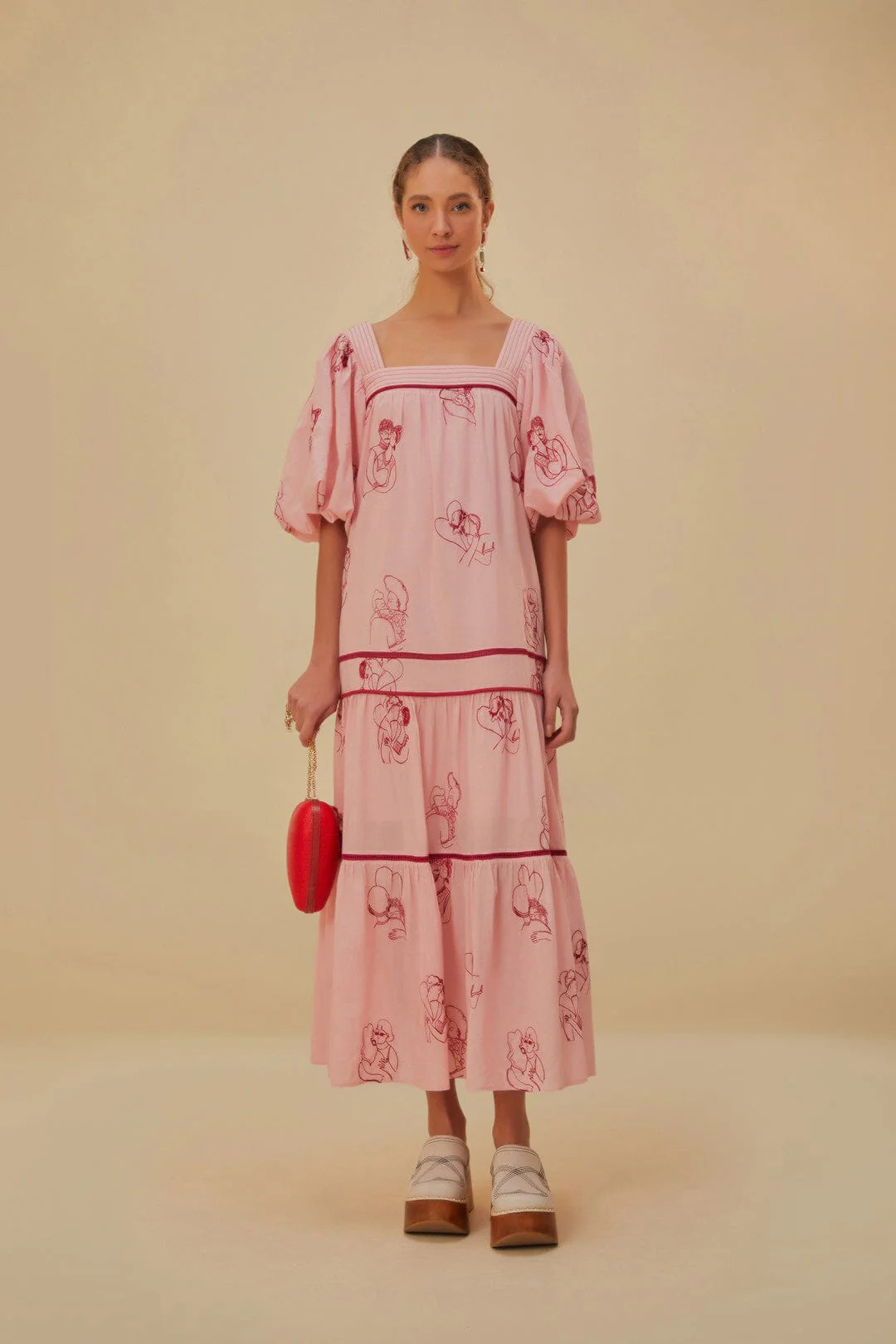 The Kiss Embroidered Short Sleeve Maxi Dress | FarmRio (US)