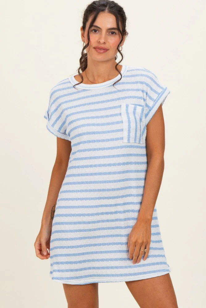 Light Blue Textured Stripe Knit T-Shirt Dress - Medium | PinkBlush Maternity