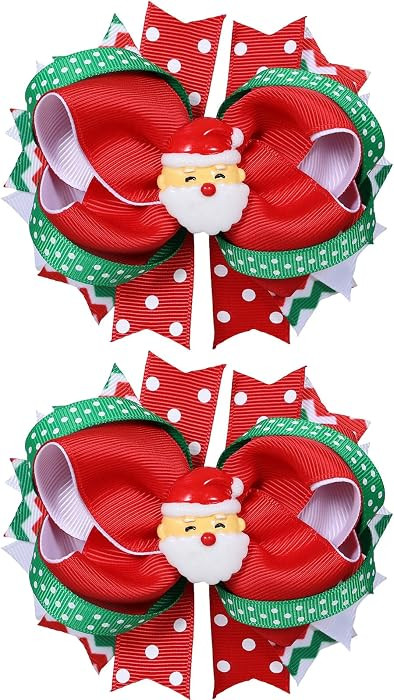 Christmas Bow Hair Clips Colorful Grosgrain Ribbon Hairpins Lovely Santa Claus Hair Accessories f... | Amazon (US)