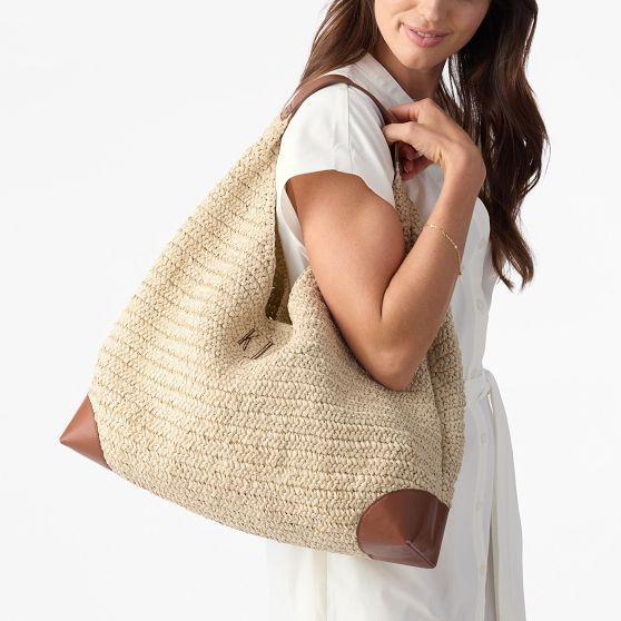 Capri Raffia and Leather Hobo | Mark and Graham