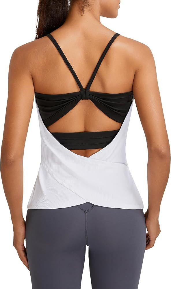 BMJL Womens Workout Tops Athletic Tank Top Built in Bra Yoga Ribbed Sleeveless Open Back Running ... | Amazon (US)