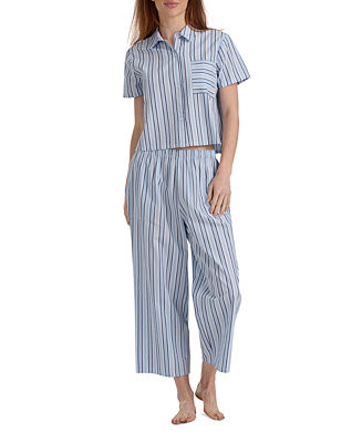 Tommy Hilfiger Women's Cropped Button Down Shirt and Pajamas, 2-Piece Set - Macy's | Macy's