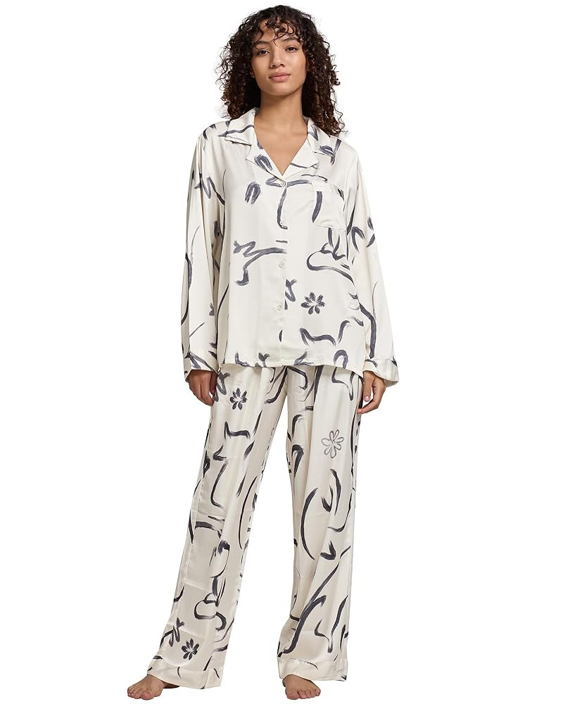 Womens Silk Satin Pajamas Set Button Down 2 Piece Pjs Long Sleeve Oversized Sleepwear with Pocket... | Amazon (US)