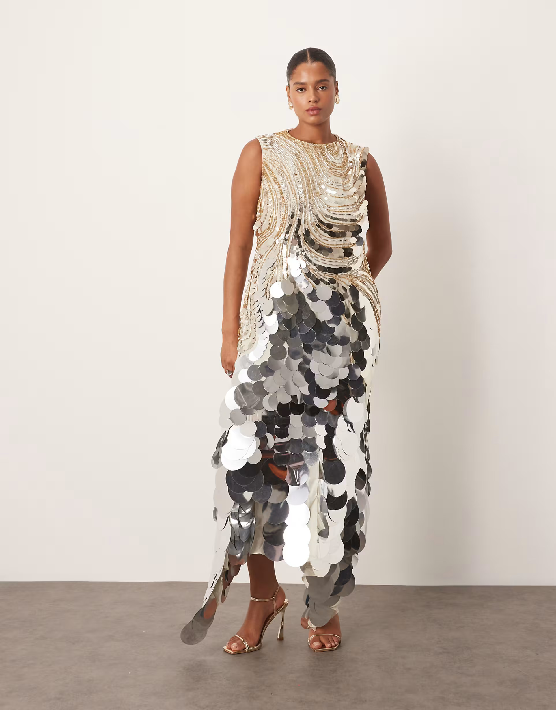 ARRANGE Curve wavey linear embellished high neck square hem maxi dress | ASOS (Global)