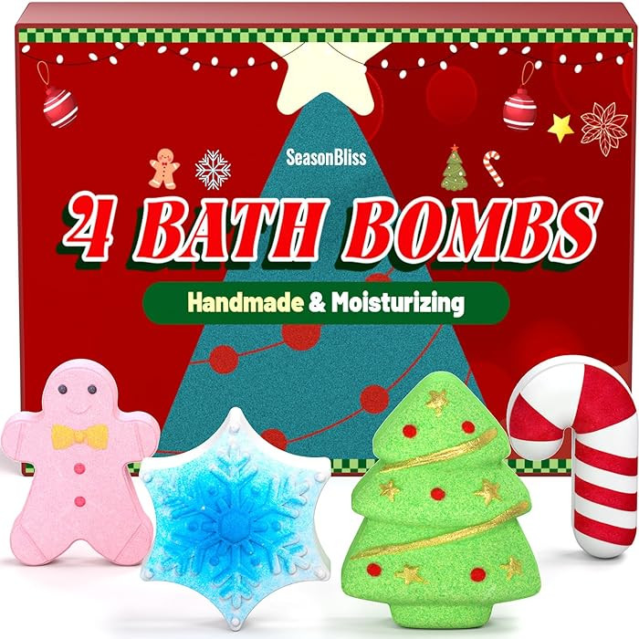 Christmas Bath Bombs Set, Shower Bombs, 4 PCS Handmade Bubble Bath with Gingerbread & Christmas T... | Amazon (US)
