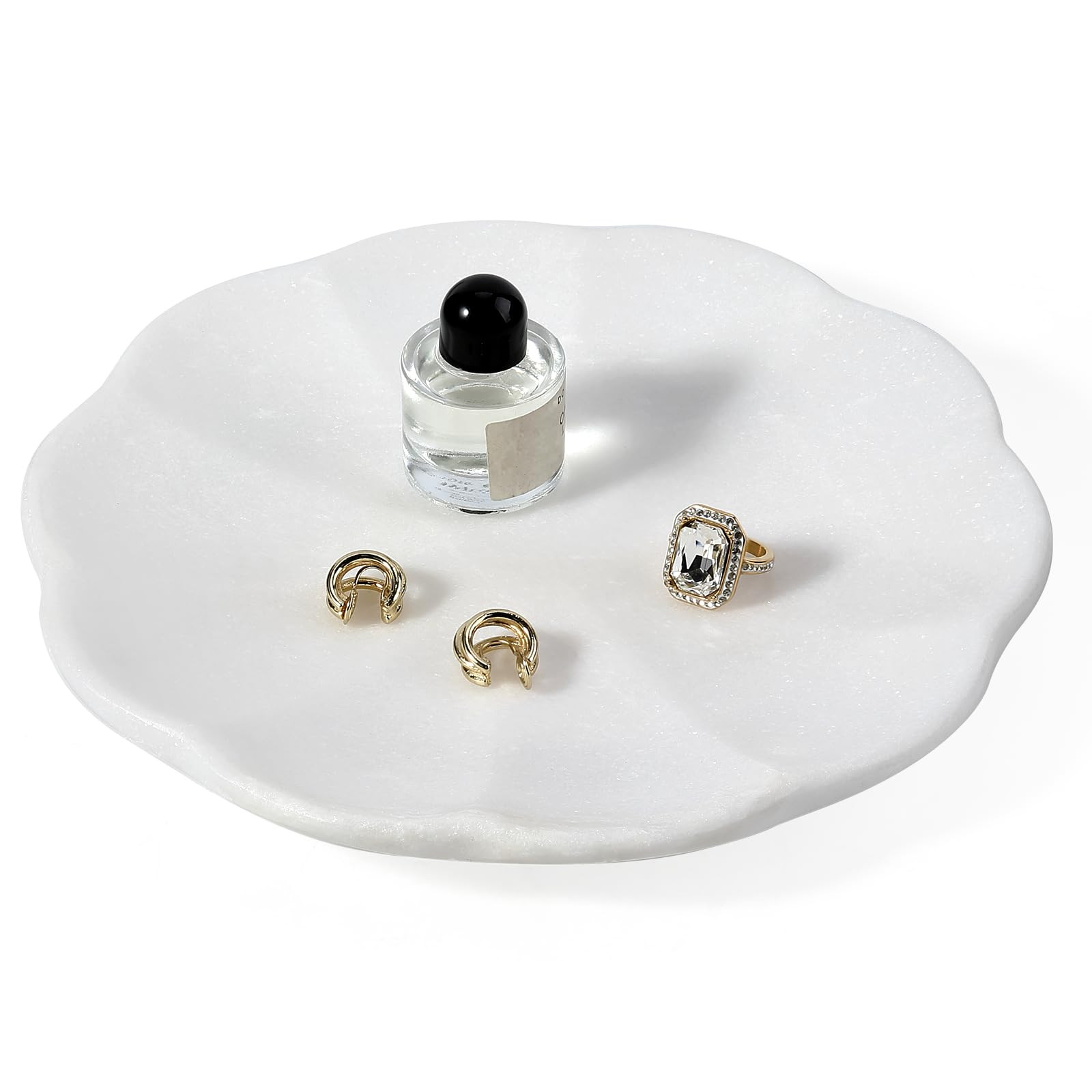 Koville Marble Tray, 8" Round Scalloped Marble Vanity Tray for Jewelry Trinket Perfume, Natural S... | Amazon (US)