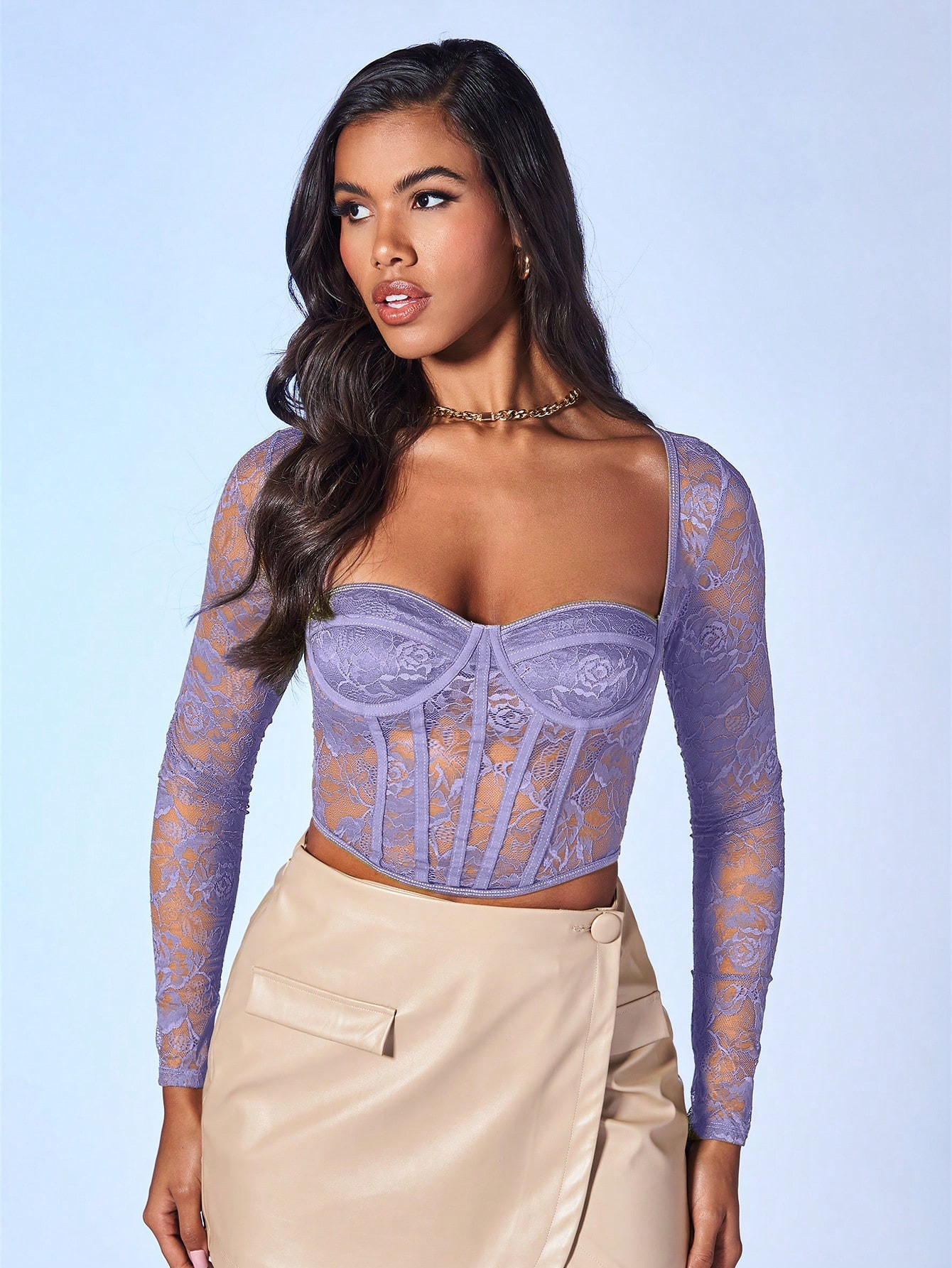 SHEIN BAE Sweetheart Neck Lace Bustier Crop Top | SHEIN
