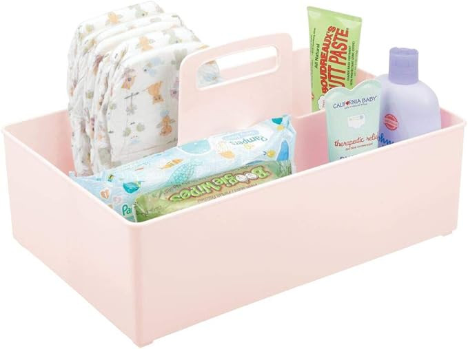 mDesign Nursery Plastic Storage Caddy Divided Bin - Utility Tote with Handle, Holds Bottles, Spoo... | Amazon (US)