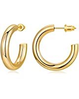 Chunky Gold Hoops Earrings for Women Thick 18K Real Gold Plated Open Hoop Lightweight | Amazon (US)